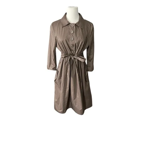 Sussan Taupe Brown Trench Shirt Dress Size 14 Quiet Lagenlook Contemporary - Picture 2 of 13